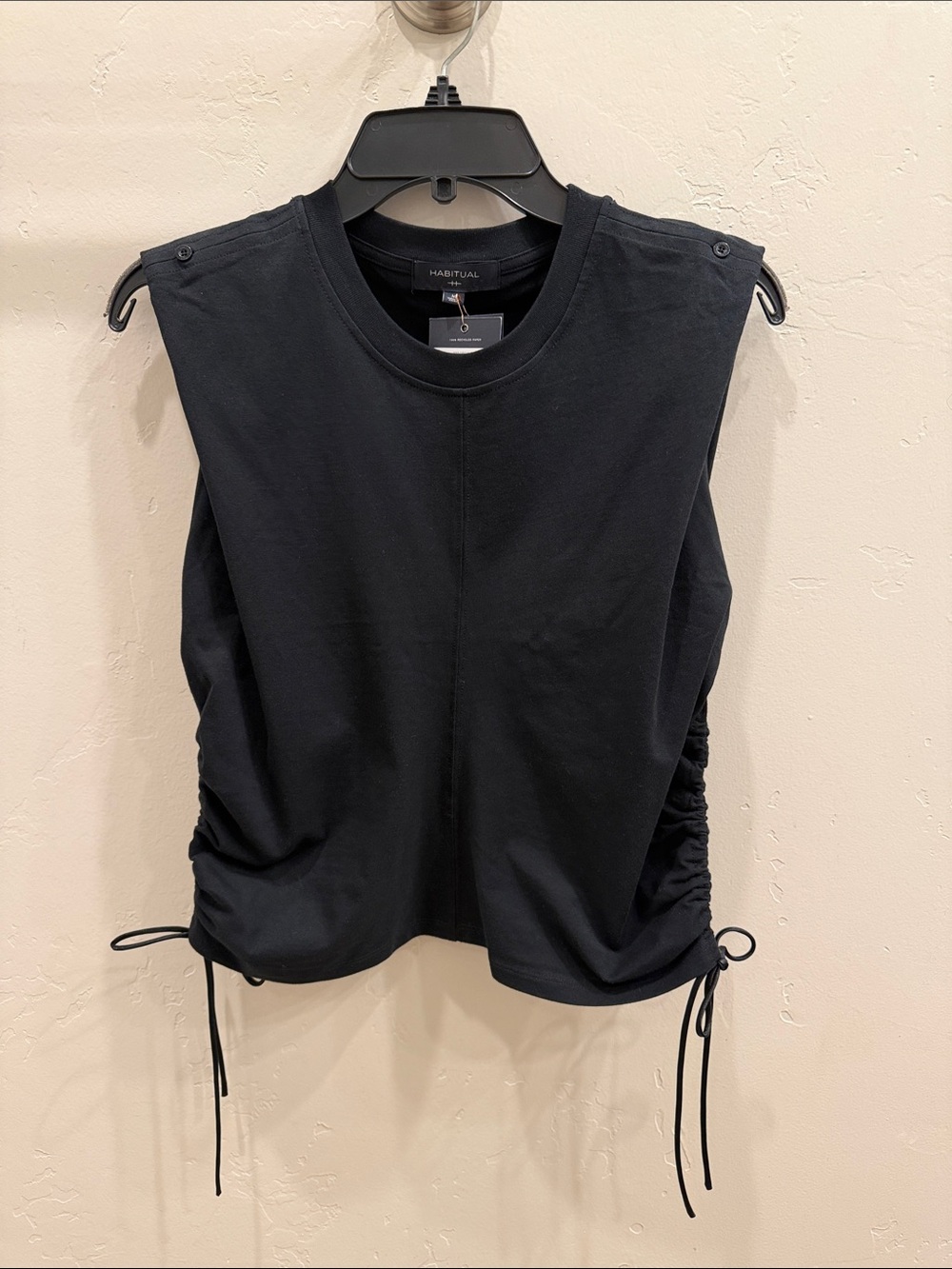 NWT Habitual, The Luna Top, Jet Black, with Ruched Side Drawstring Tank,